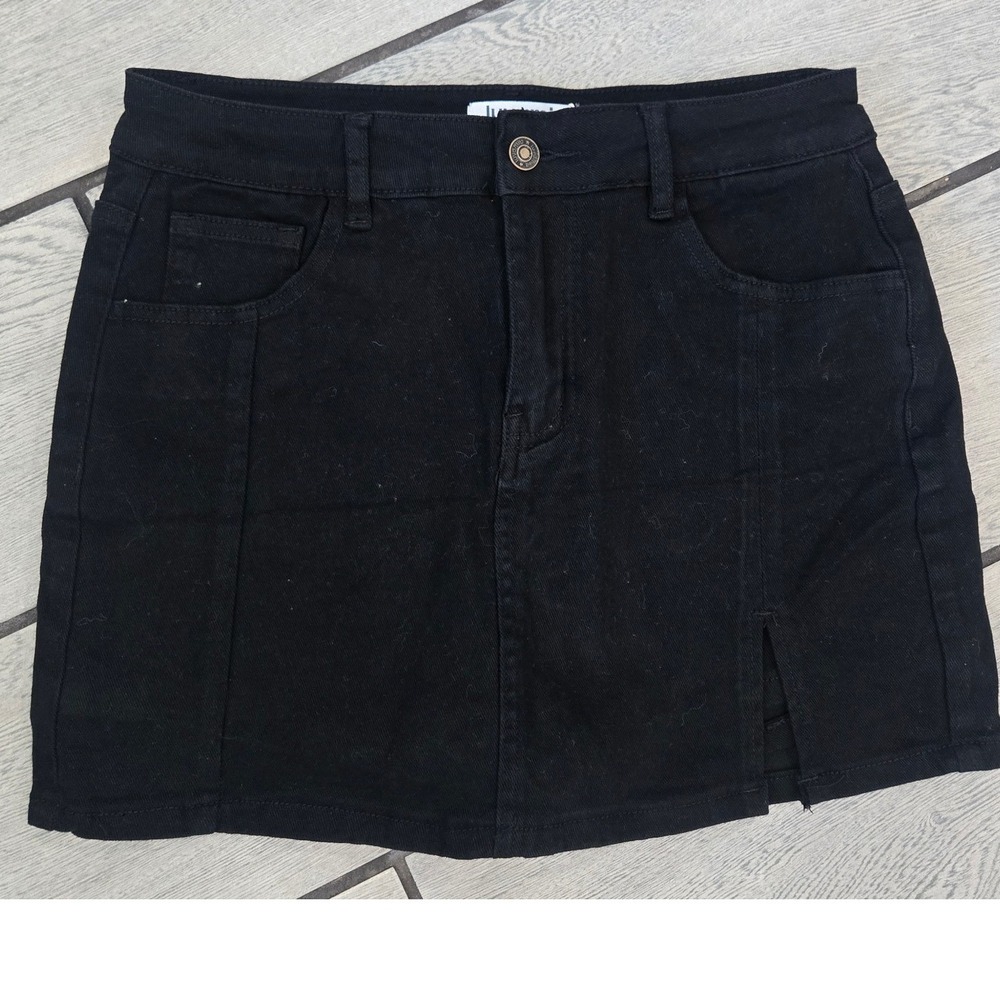 Luvamia Womens Black Denim Skort High Waisted Mini Skirt Shorts LC7811027-P202 M
